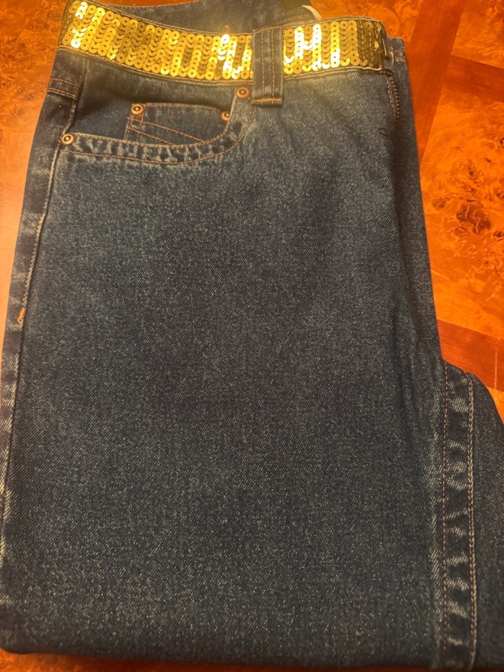 metrostyle Blue Denim Jean Shorts with Gold Sequin Belt - Picture 4 of 4